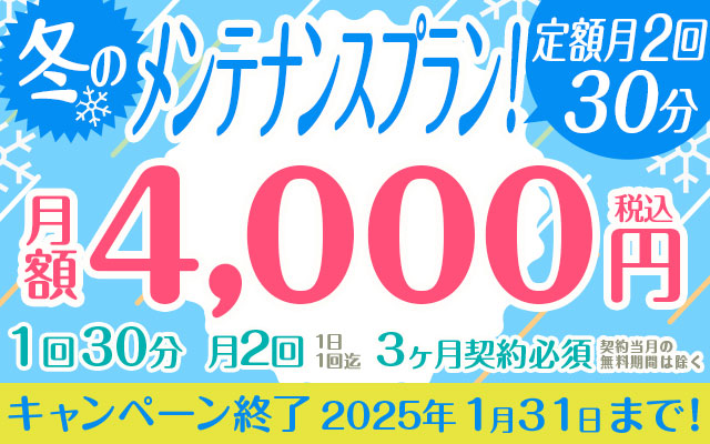 【冬のメンテナンスプラン！】定額月2回30分コース