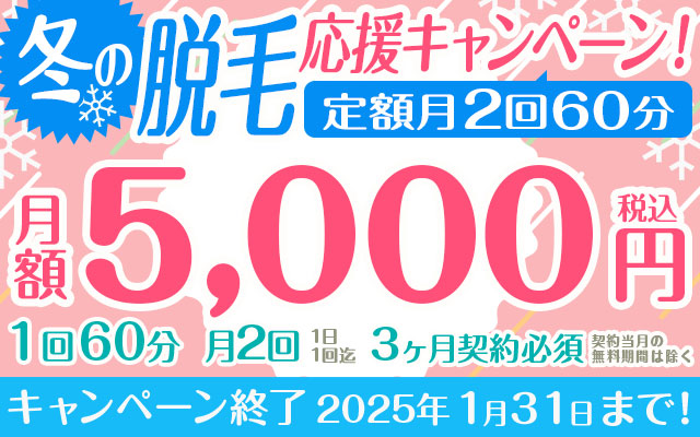 【冬の脱毛応援キャンペーン！】定額【月2回】60分コース