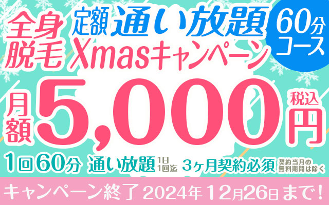 【全身脱毛Xmasキャンペーン】定額「通い放題」60分コース（ペア利用可）