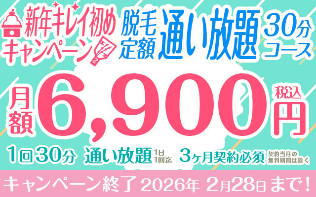 【新年キレイ初めキャンペーン】脱毛定額「通い放題30分コース」